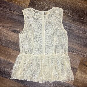Adiva Women's Bell Sleeveless Eyelet Lace Sheer ScallopedTop Ivory White Size L